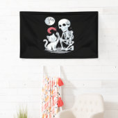 Skeleton Cat Halloween Funny Schattige Spooky Esse Spandoek (Insitu)
