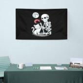 Skeleton Cat Halloween Funny Schattige Spooky Esse Spandoek (Beurs)
