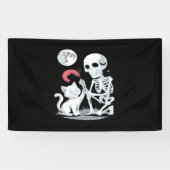 Skeleton Cat Halloween Funny Schattige Spooky Esse Spandoek (Horizontaal)