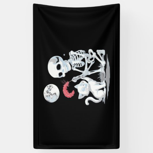 Skeleton Cat Halloween Funny Schattige Spooky Esse Spandoek (Verticaal)