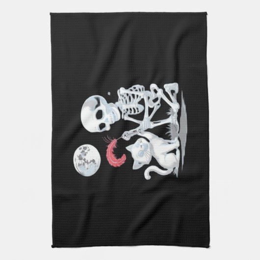 Skeleton Cat Halloween Funny Schattige Spooky Esse Theedoek (Verticaal)
