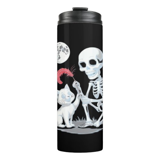 Skeleton Cat Halloween Funny Schattige Spooky Esse Thermosbeker (Voorkant)