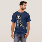 Skeleton Cat Halloween vintage T-shirt (Voorkant volledig)