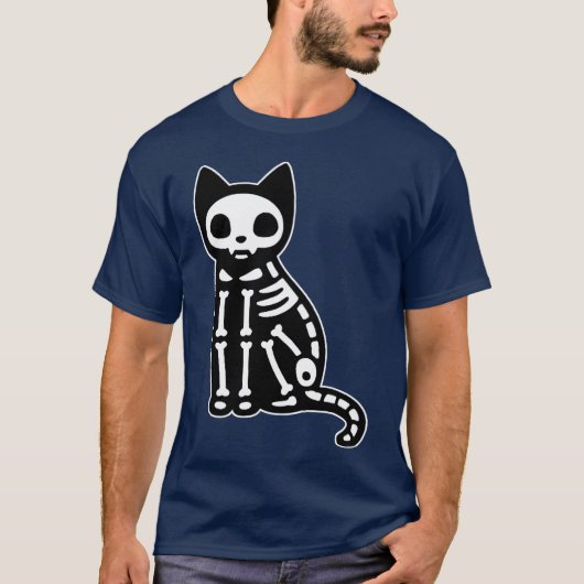 Skeleton Cat Halloween vintage T-shirt (Voorkant)
