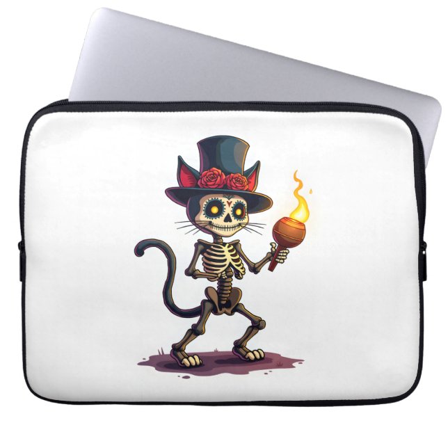 Skeleton Cat Jamboree Laptop Sleeve (Voorkant)