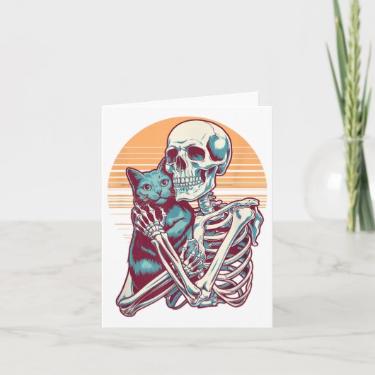 Skeleton Cat Skull Kat  Halloween Mannen Wom Kaart (Voorkant)