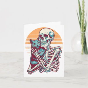 Skeleton Cat Skull Kat  Halloween Mannen Wom Kaart