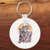 Skeleton Cat Skull Kat Halloween Mannen Wom Sleutelhanger (Voorkant)