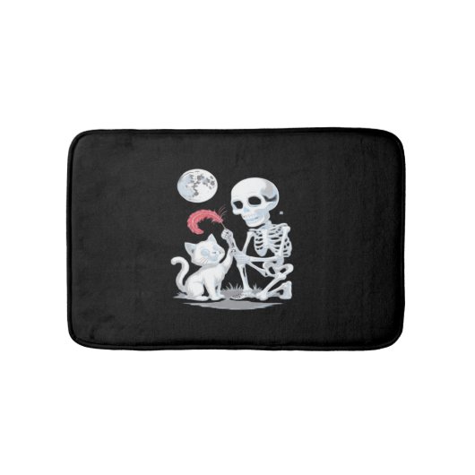 Skeleton Cat Skull kat Schattige Halloween Design Badmat (Voorkant)