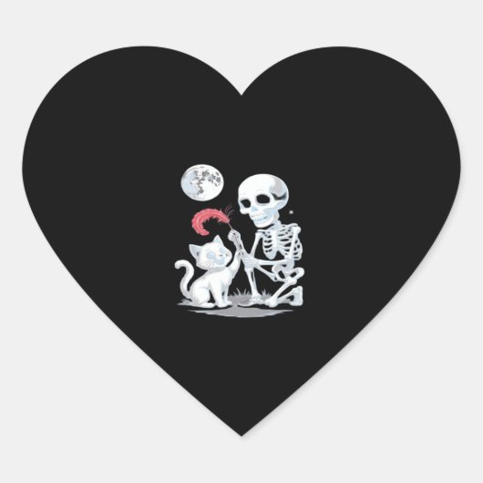 Skeleton Cat Skull kat Schattige Halloween Design Hart Sticker (Voorkant)