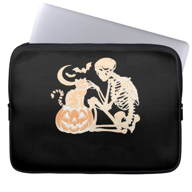 Skeleton Cat Skull kat Schattige Halloween Design  Laptop Sleeve (Voorkant)