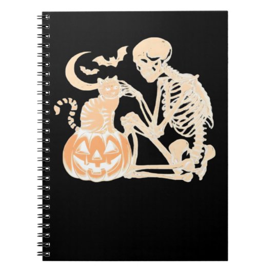 Skeleton Cat Skull kat Schattige Halloween Design  Notitieboek (Voorkant)