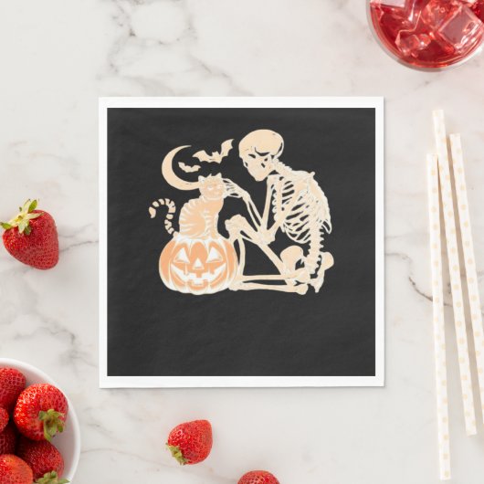 Skeleton Cat Skull kat Schattige Halloween Design  Servet (Insitu)