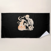 Skeleton Cat Skull kat Schattige Halloween Design  Strandlaken (Voorkant)