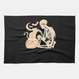 Skeleton Cat Skull kat Schattige Halloween Design  Theedoek
