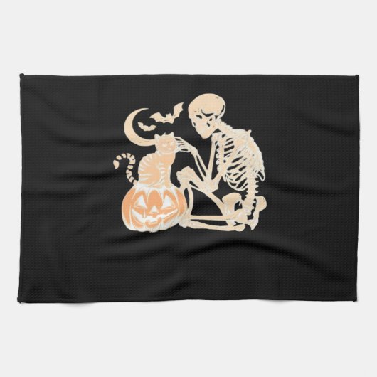 Skeleton Cat Skull kat Schattige Halloween Design  Theedoek (Horizontaal)