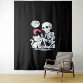 Skeleton Cat Skull kat Schattige Halloween Design Wandkleed (In situ)