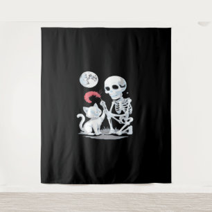 Skeleton Cat Skull kat Schattige Halloween Design Wandkleed