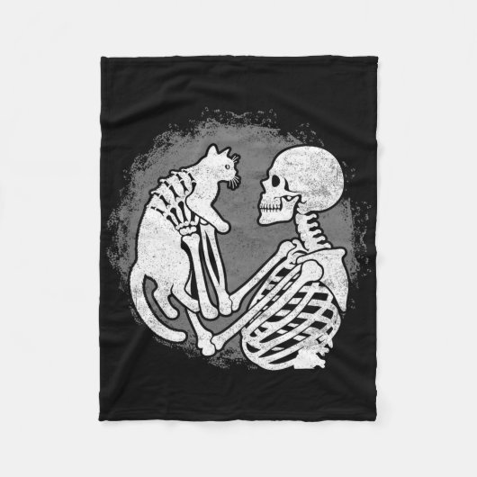 Skeleton Cat Skull Kat Schattige Halloween Mannen  Fleece Deken (Voorkant)