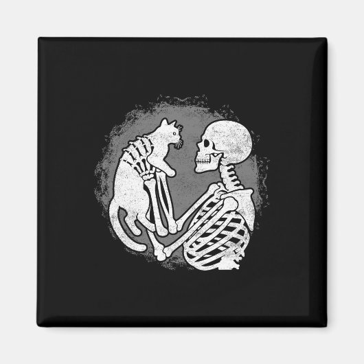Skeleton Cat Skull Kat Schattige Halloween Mannen  Magneet (Voorkant)