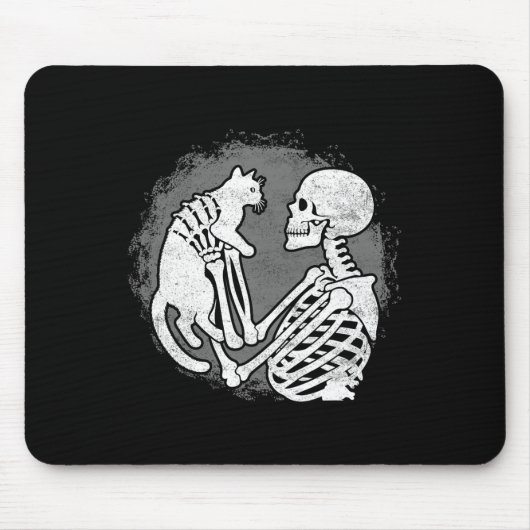 Skeleton Cat Skull Kat Schattige Halloween Mannen Muismat (Voorkant)