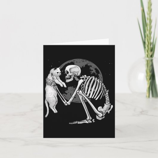 Skeleton Cat Skull Kat Schattigee geest Halloween Kaart (Voorkant)