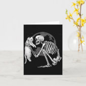 Skeleton Cat Skull Kat Schattigee geest Halloween Kaart (Gele Bloem)