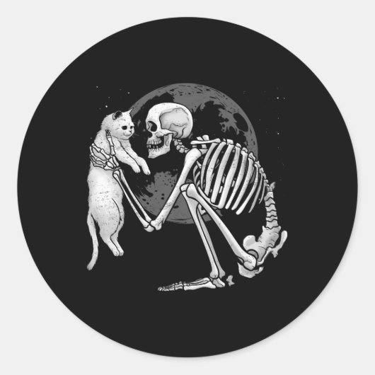 Skeleton Cat Skull Kat Schattigee geest Halloween Ronde Sticker (Voorkant)