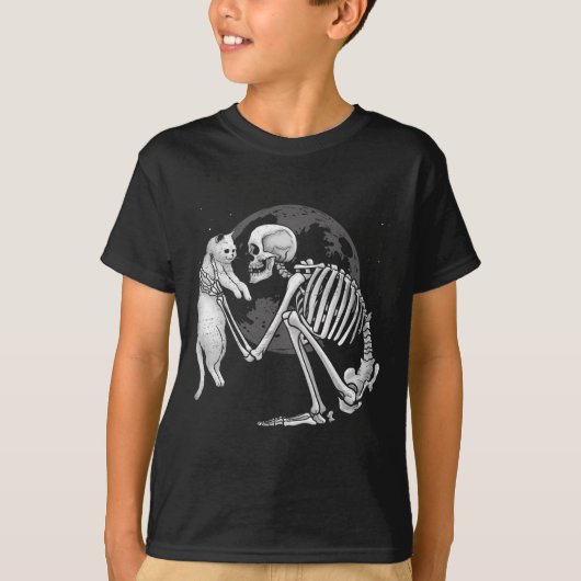 Skeleton Cat Skull Kat Schattigee geest Halloween T-shirt (Voorkant)