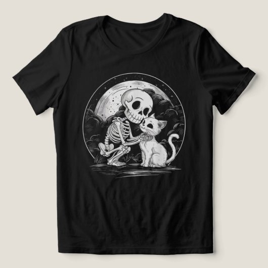 Skeleton Cat Skull Kat - Schattigee Gothic Hallowe Tri-Blend Shirt (Design voorkant)