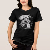 Skeleton Cat Skull Kat - Schattigee Gothic Hallowe Tri-Blend Shirt (Voorkant)
