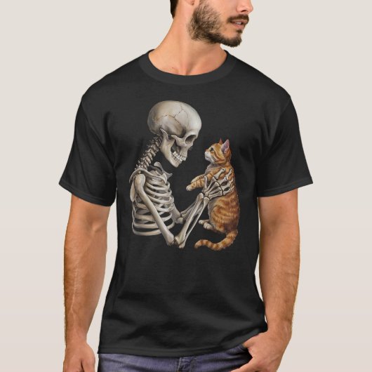 Skeleton Cat Skull Kitty Cute Goth Adult Halloween T-shirt (Voorkant)