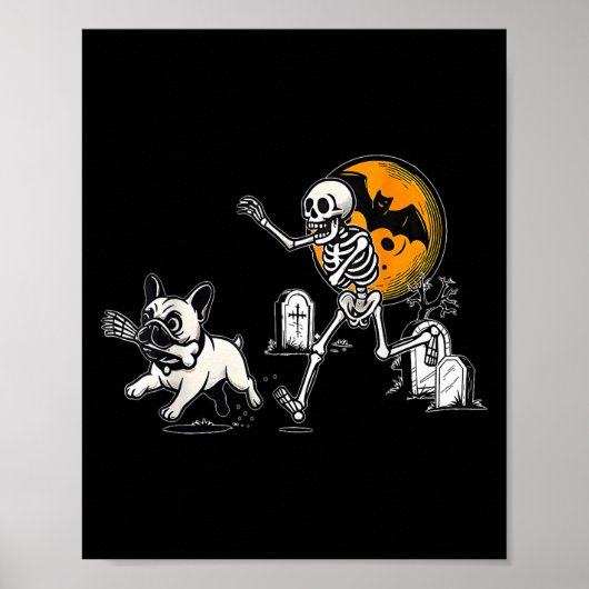 Skeleton Chasing French Bulldog Halloween Dog Mom  Poster (Voorkant)