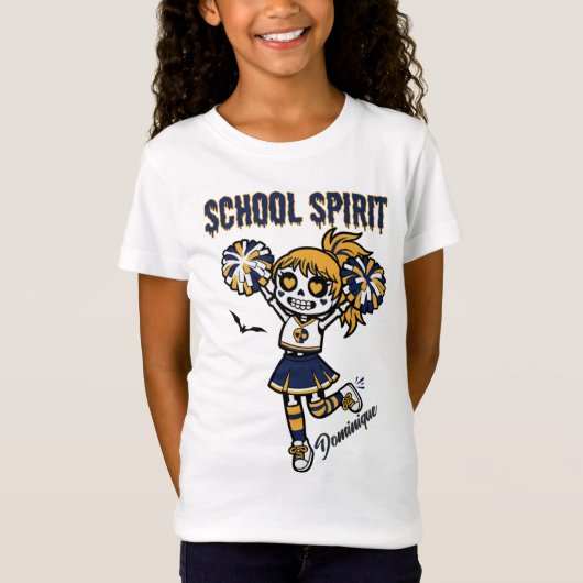 Skeleton Cheerleader Halloween School Spirit T-shirt (Voorkant)