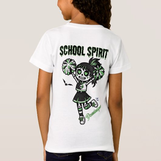 Skeleton Cheerleader Halloween School Spirit T-shirt (Achterkant)