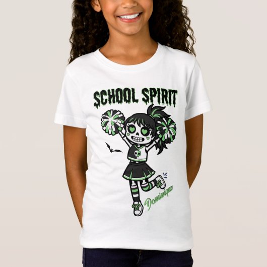 Skeleton Cheerleader Halloween School Spirit T-shirt (Voorkant)