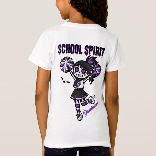 Skeleton Cheerleader Halloween School Spirit T-shirt (Achterkant)