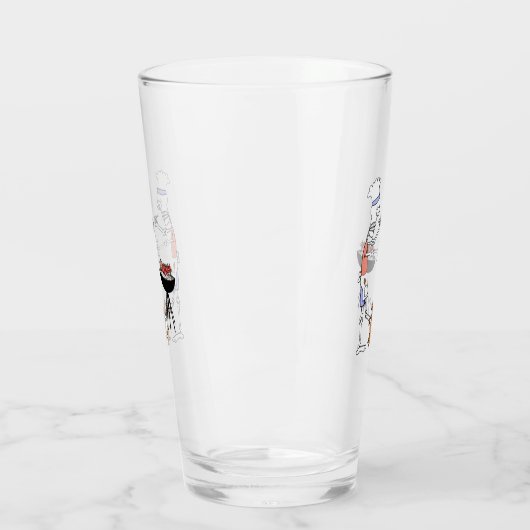 Skeleton Chef Grilling BBQ en Dog Gnawing on Bone Glas (Links)