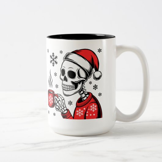 Skeleton Christmas Coffee Funny Holiday Design Tweekleurige Koffiemok (Rechts)