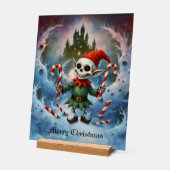 Skeleton Christmas Elf – Creepy Cute Dark Holiday Acryl Bord (Hoek)