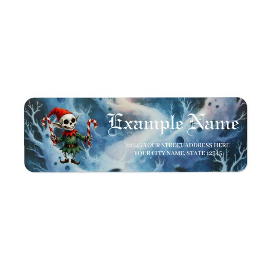 Skeleton Christmas Elf – Creepy Cute Dark Holiday  Etiket (Voorkant)