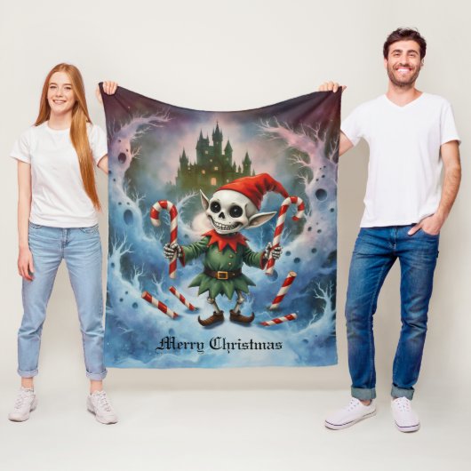 Skeleton Christmas Elf – Creepy Cute Dark Holiday  Fleece Deken (In situ)