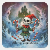 Skeleton Christmas Elf – Creepy Cute Dark Holiday  Vierkante Sticker (Voorkant)