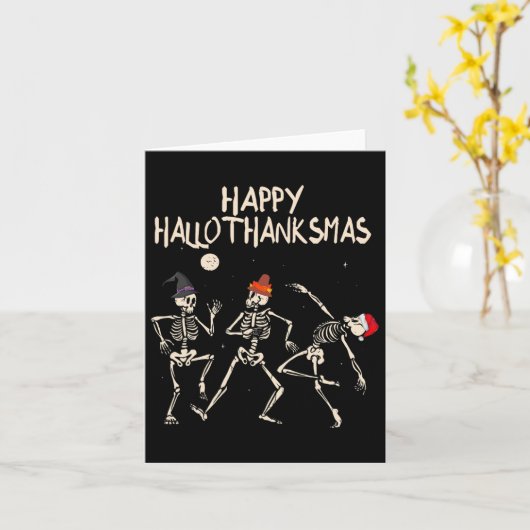 Skeleton Christmas Halloween Thanksgiving Fun Kaart (Gele Bloem)