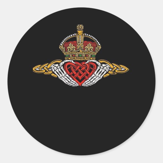 Skeleton Claddagh Color Ronde Sticker (Voorkant)
