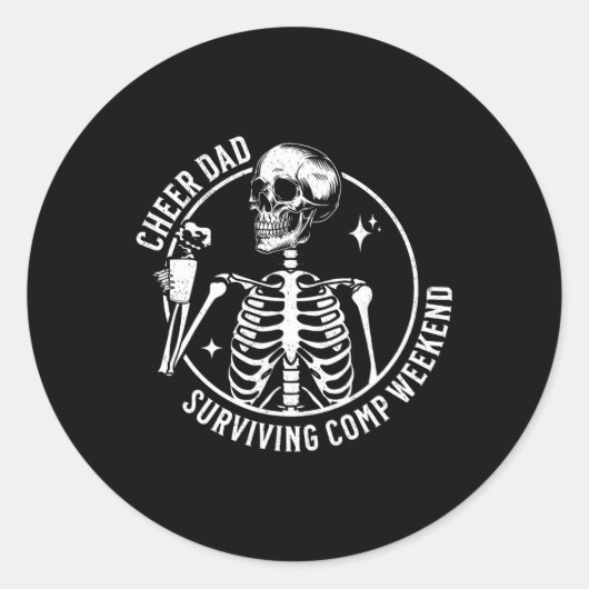 Skeleton Coffee Cheer Dad Surviving Comp Weekend F Ronde Sticker (Voorkant)