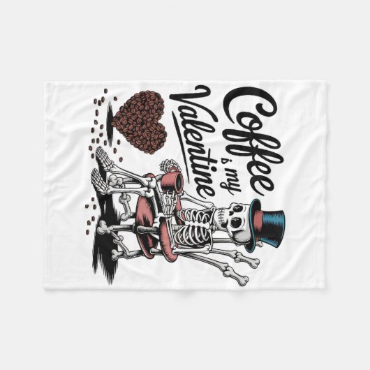 Skeleton Coffee Is My Valentine Funny Coffee Drink Fleece Deken (Voorkant (Horizontaal))