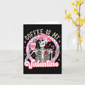 Skeleton Coffee Is My Valentine Funny Valentines D Kaart (Gele Bloem)