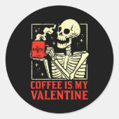 Skeleton Coffee Is My Valentine Funny Valentines D Ronde Sticker (Voorkant)