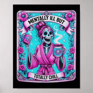 Skeleton Coffee Tarot Kaart geestesziek maar totaa Poster